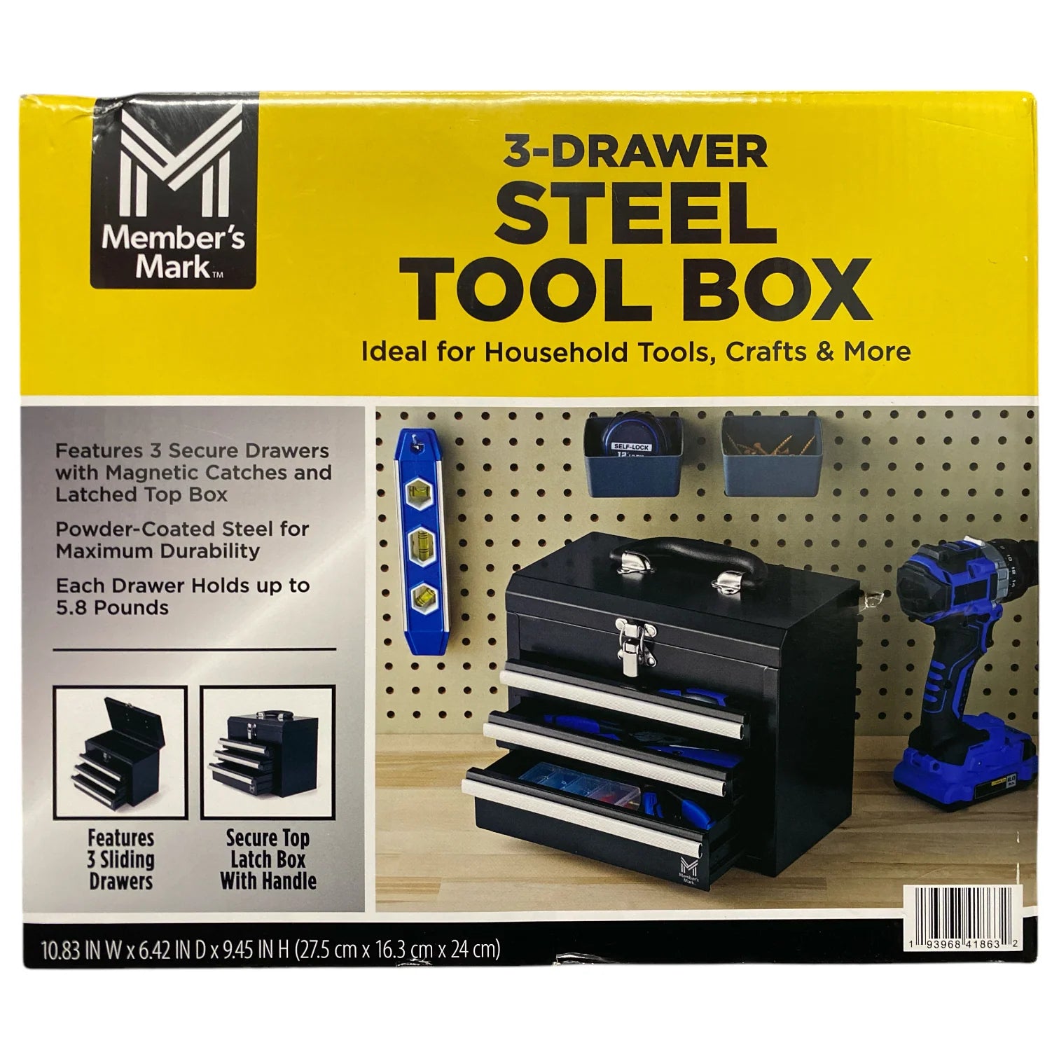 Member's Mark 3 Drawer Powder Coated Steel Tool Box, Black - Bellso